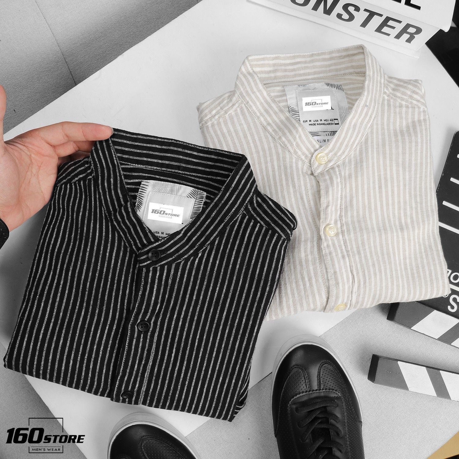 Áo sơmi cổ trụ ZRA linen stripes