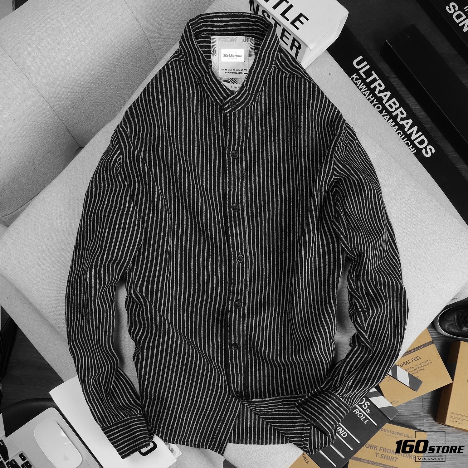 Áo sơmi cổ trụ ZRA linen stripes