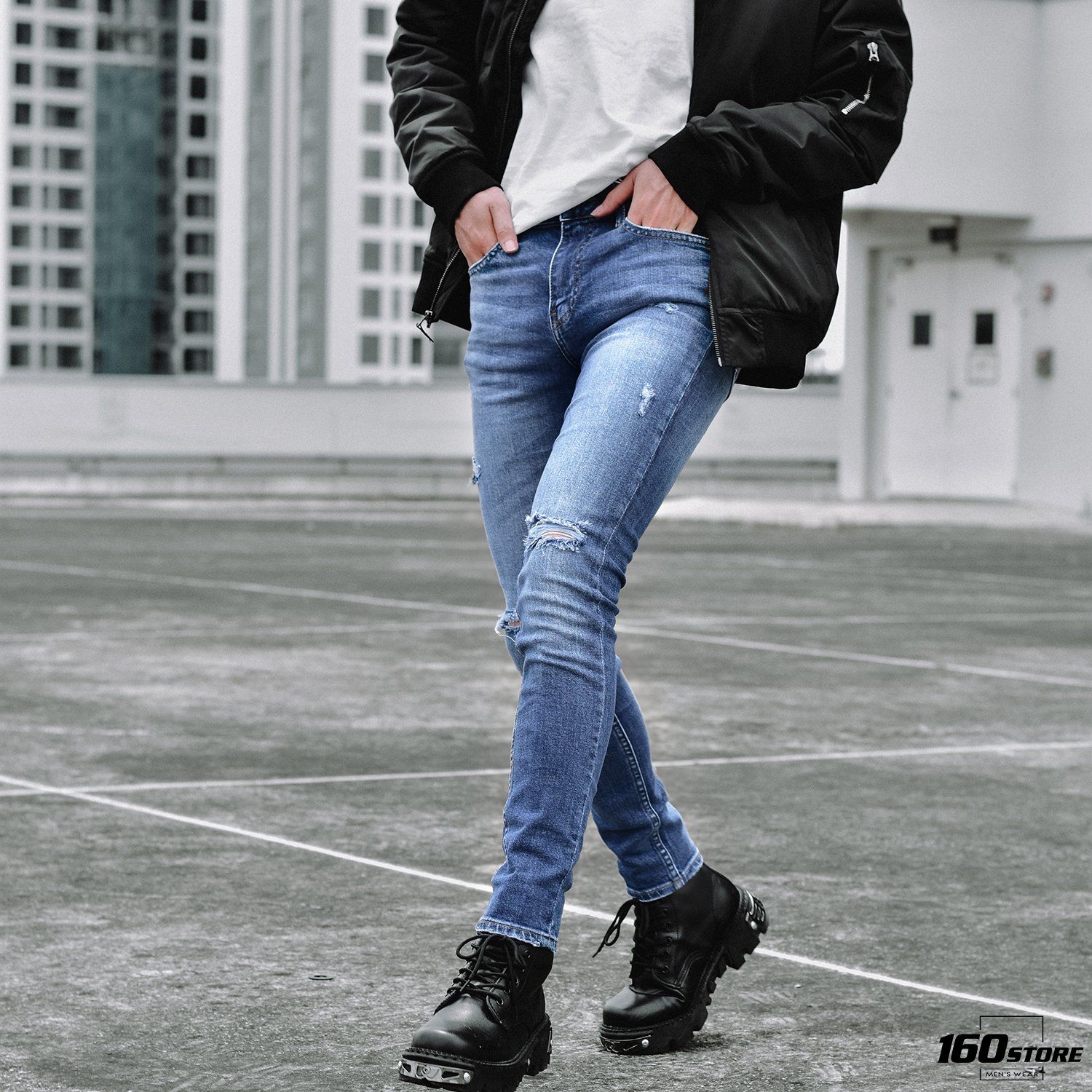 Quần jeans P.B skinny fit w ripped