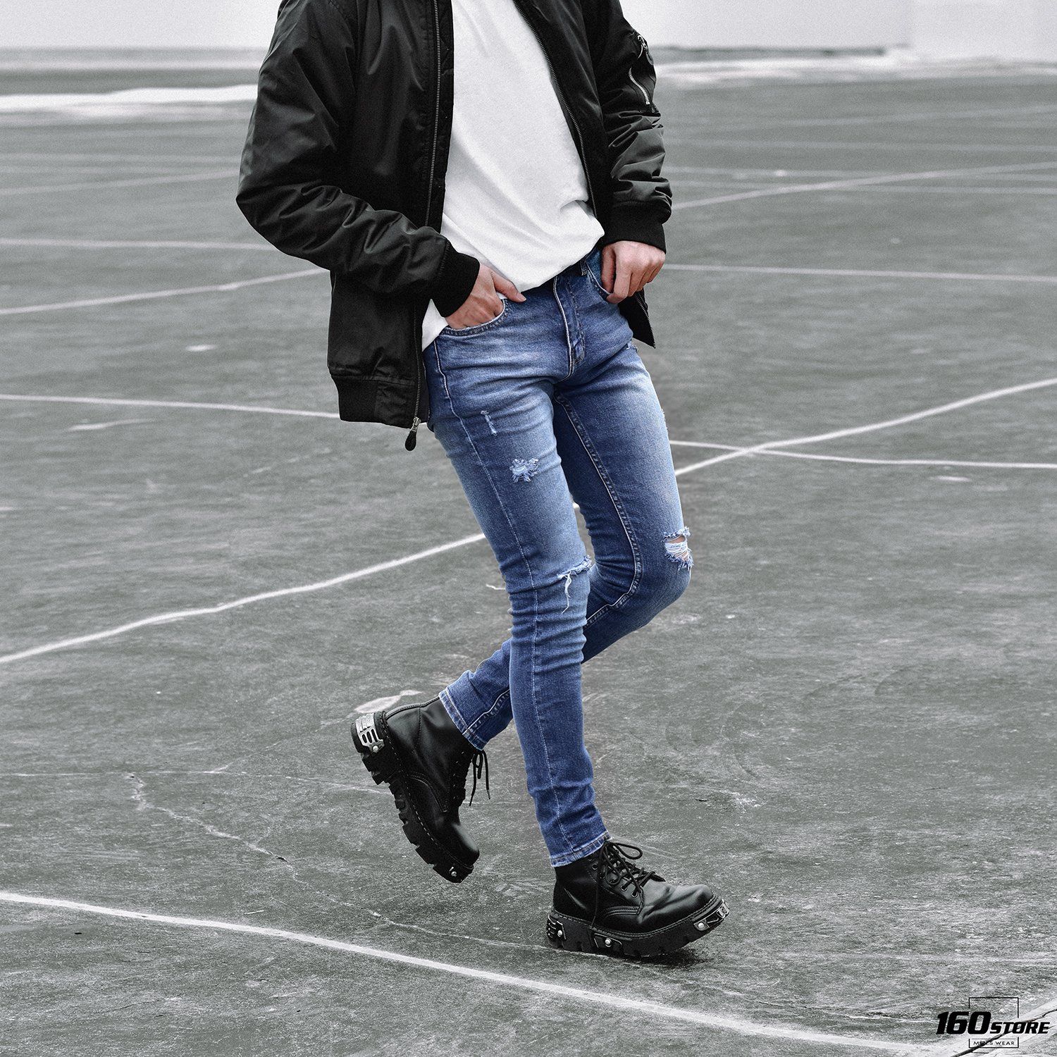 Quần jeans P.B skinny fit w ripped