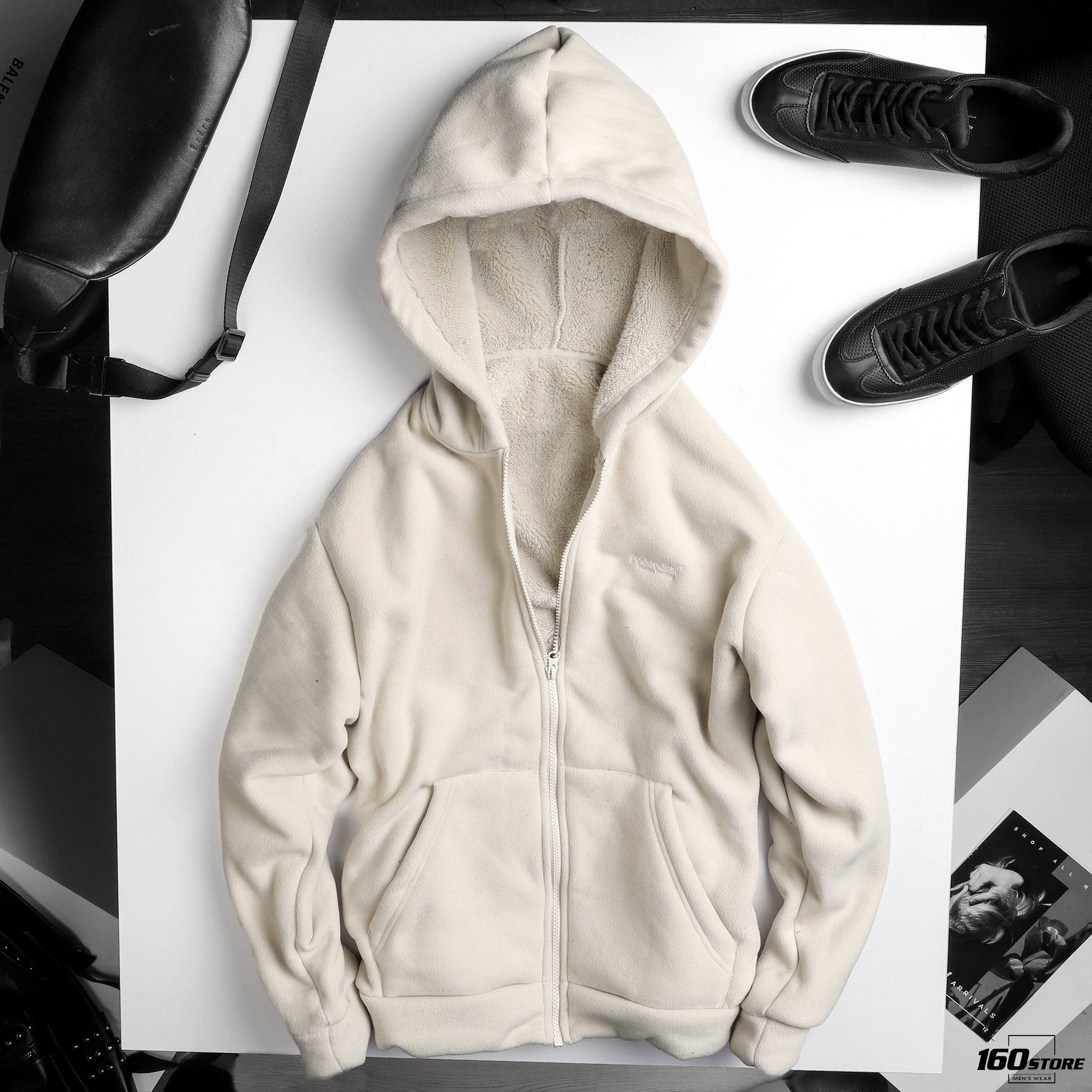 Áo khoác POLHAM hoodie zip lót lông