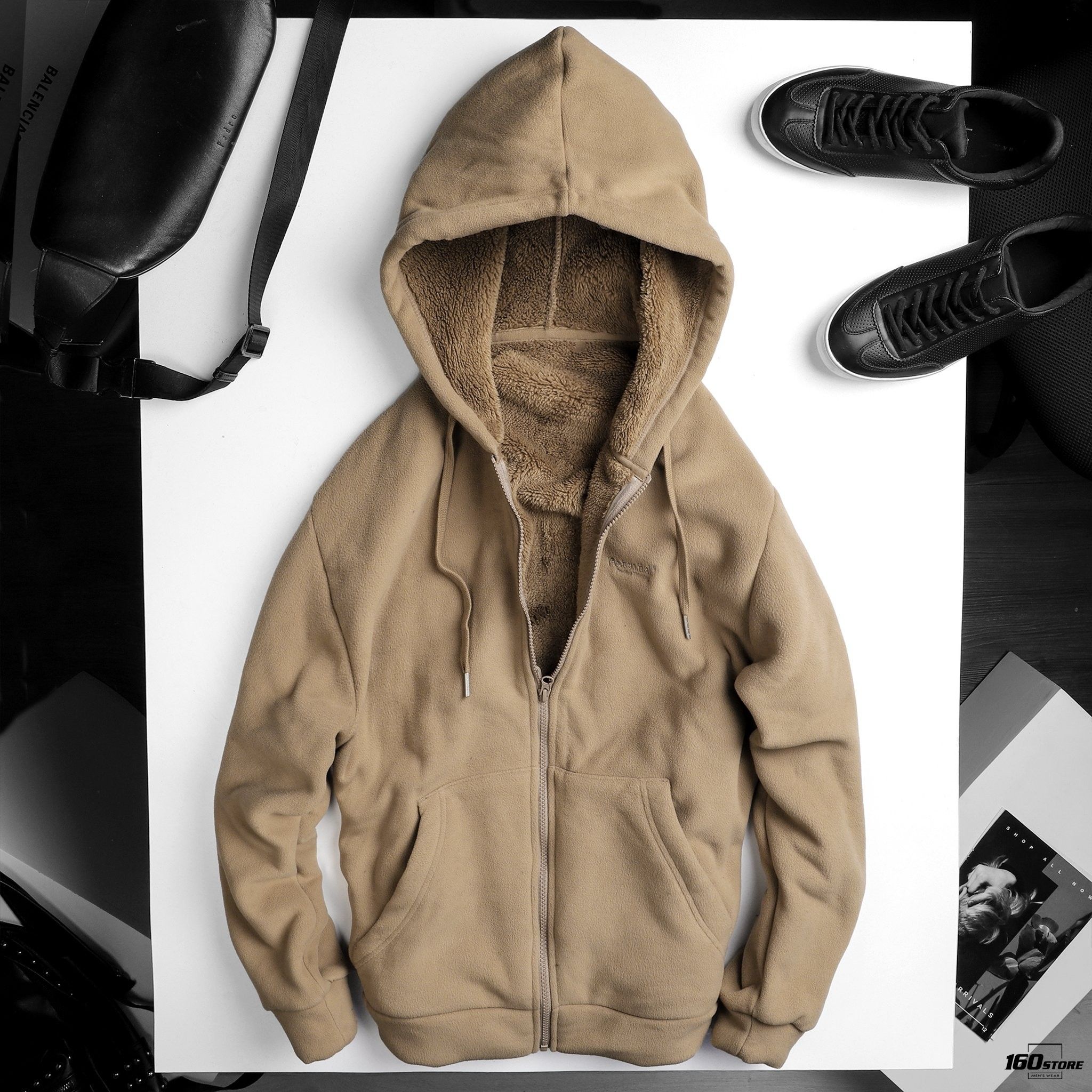 Áo khoác POLHAM hoodie zip lót lông