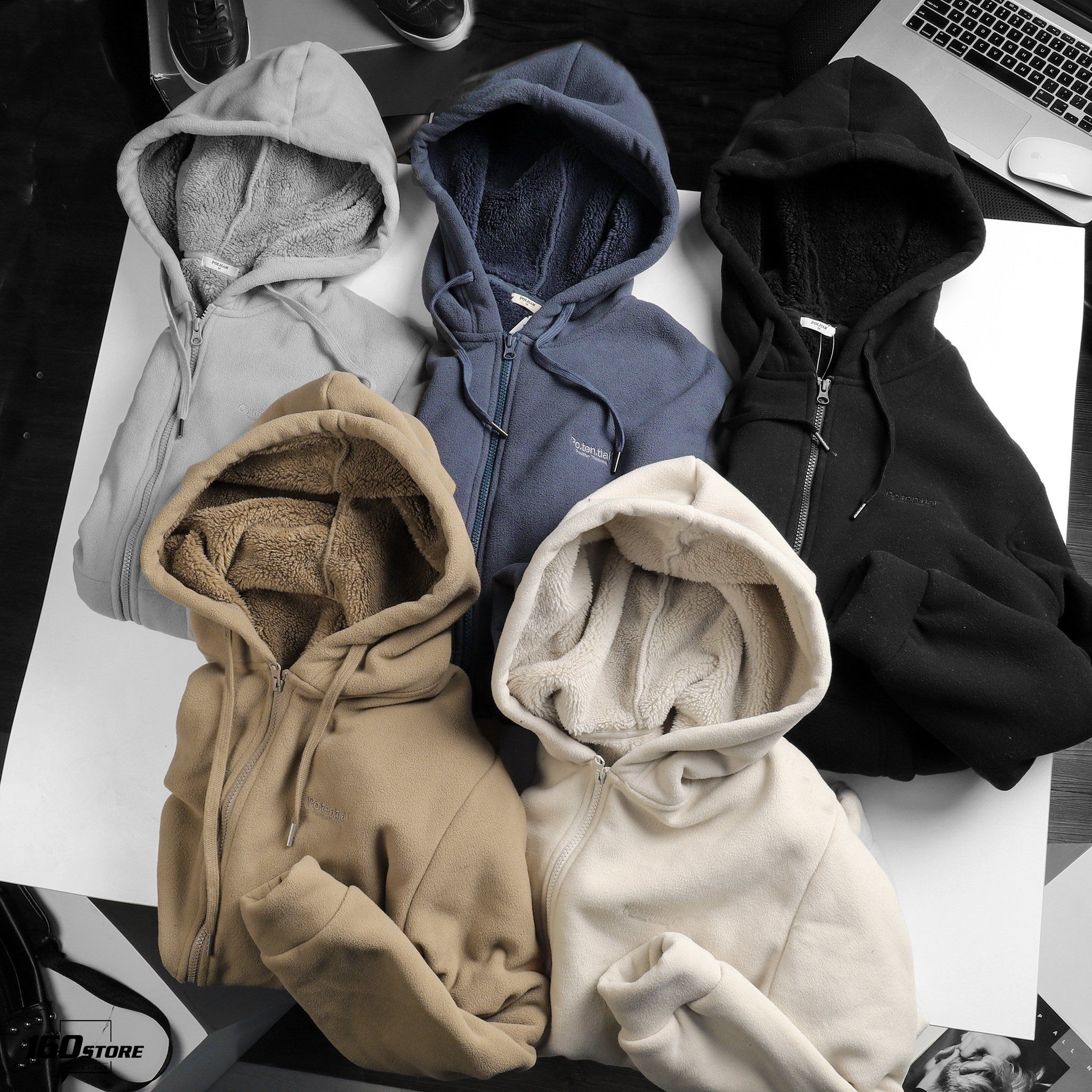 Áo khoác POLHAM hoodie zip lót lông