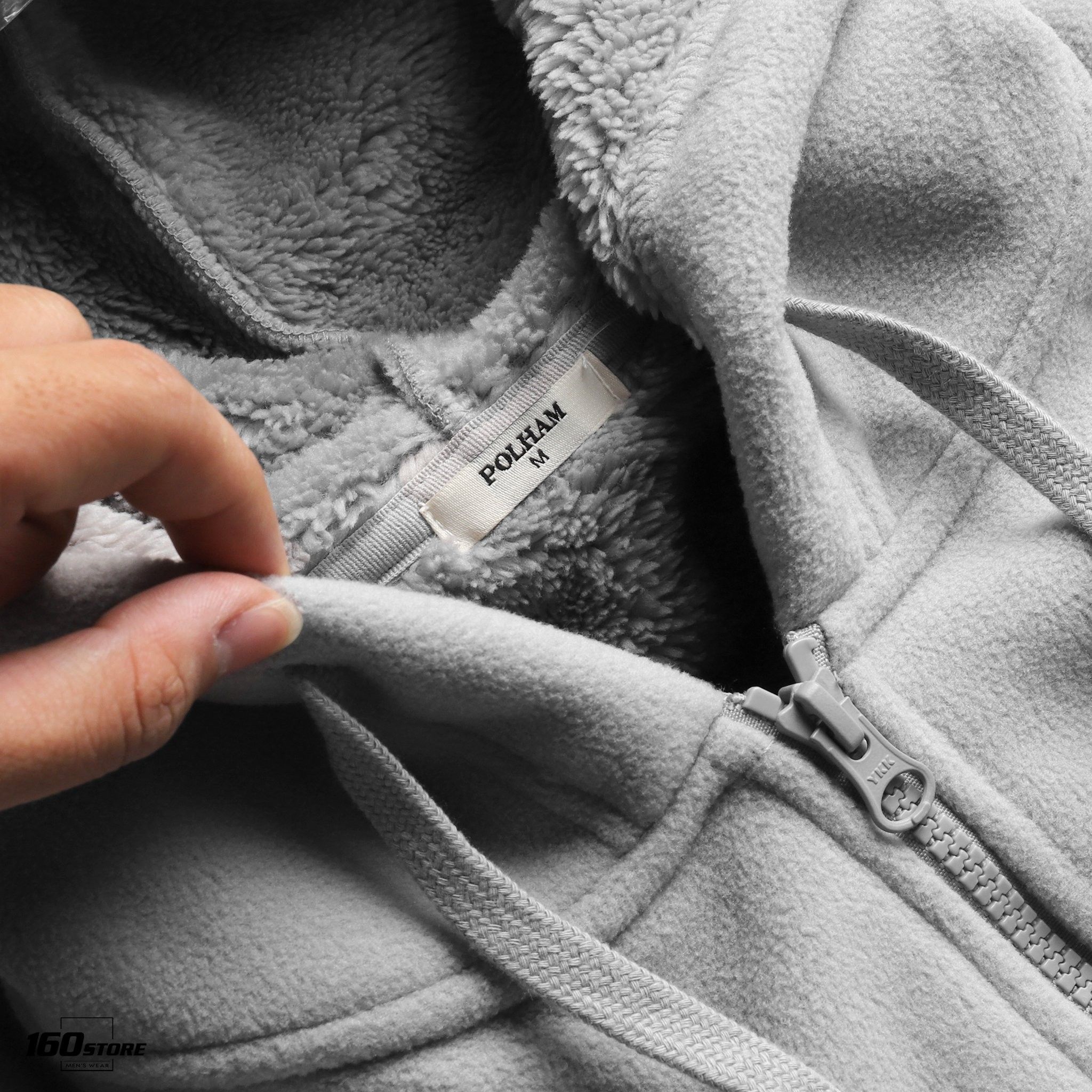 Áo khoác POLHAM hoodie zip lót lông