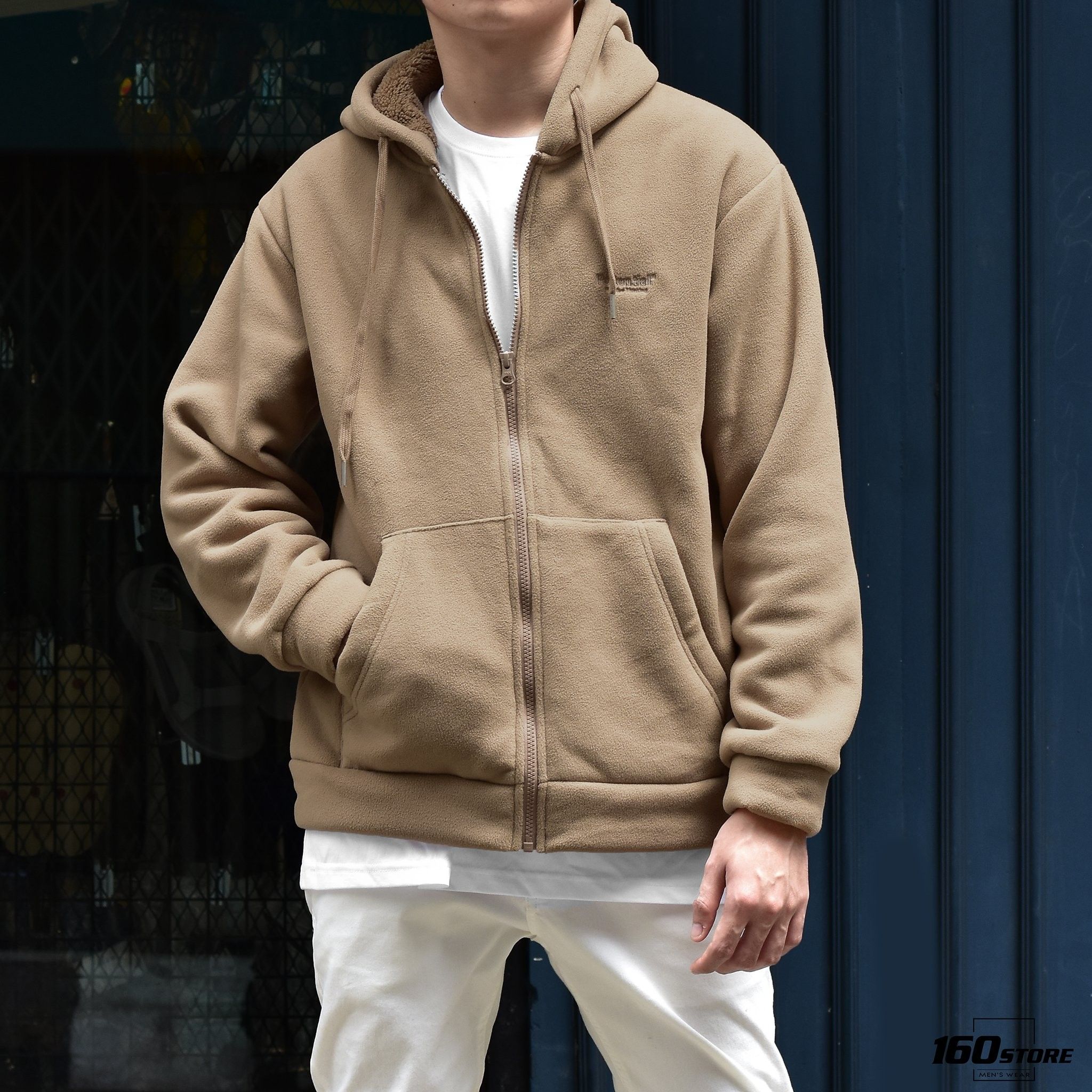 Áo khoác POLHAM hoodie zip lót lông