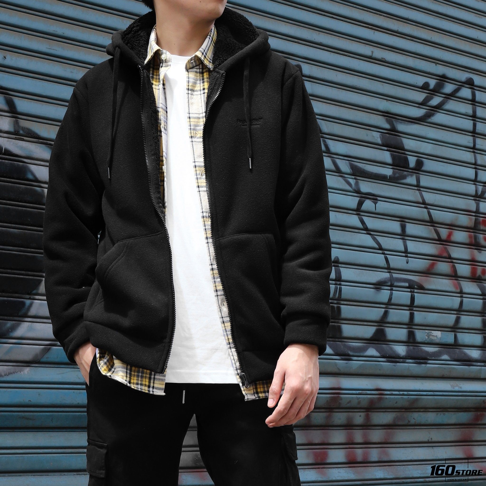 Áo khoác POLHAM hoodie zip lót lông