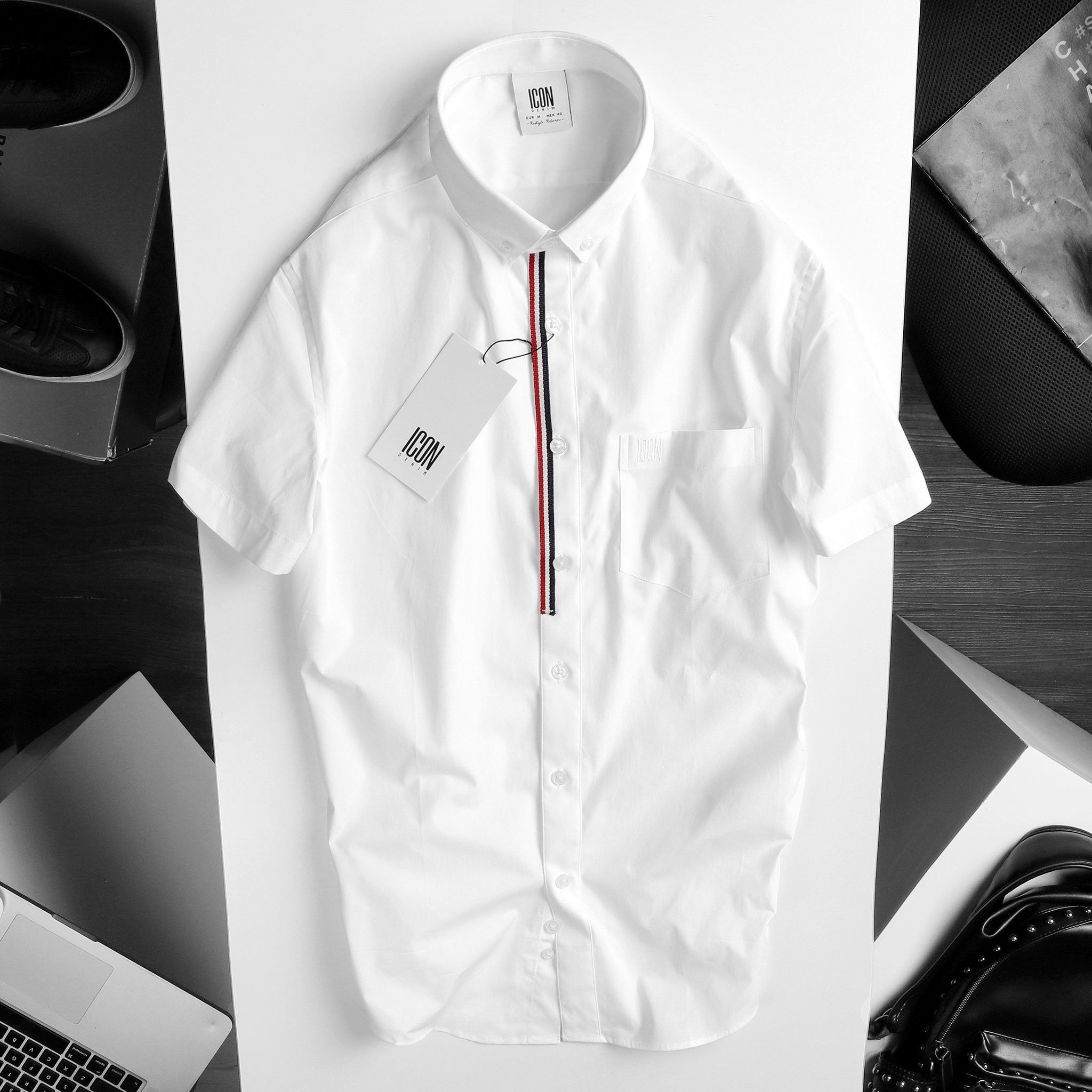 Áo sơmi tay ngắn ICON DENIM line w logo