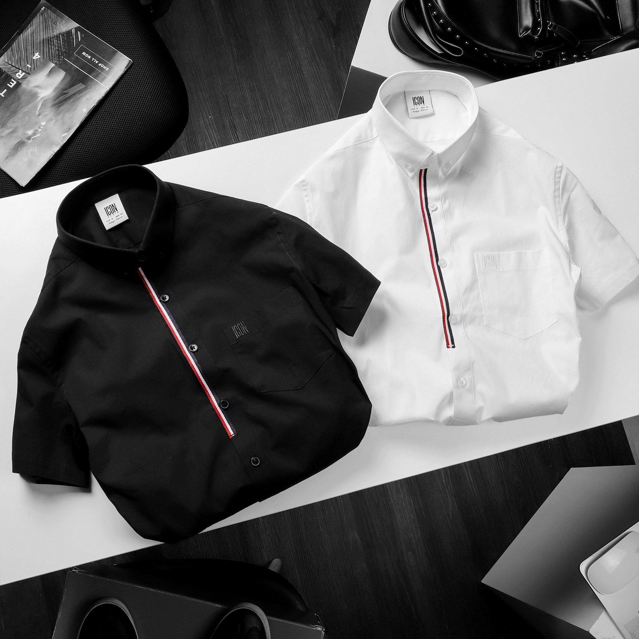 Áo sơmi tay ngắn ICON DENIM line w logo