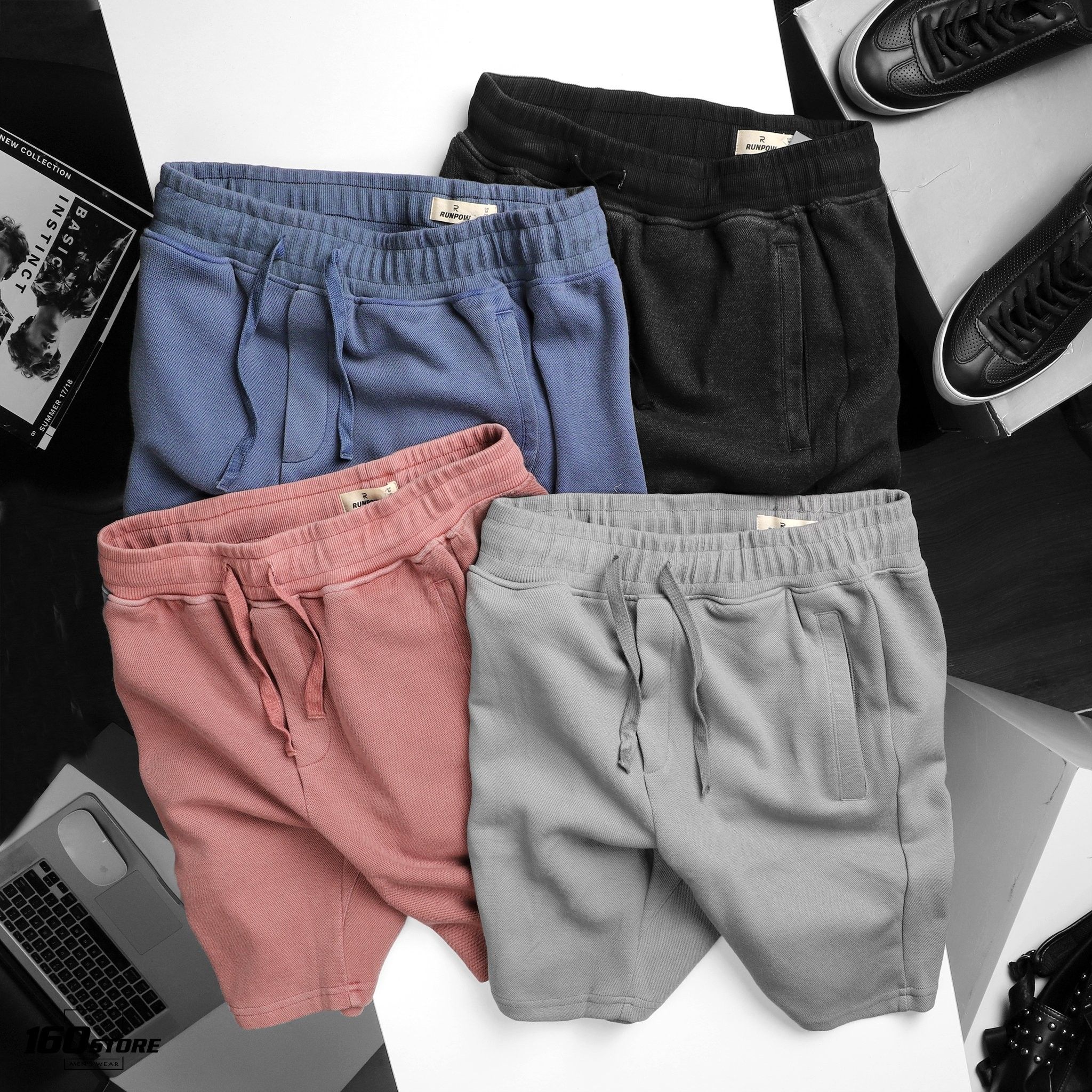 Quần short thun pique RUNPOW acid wash