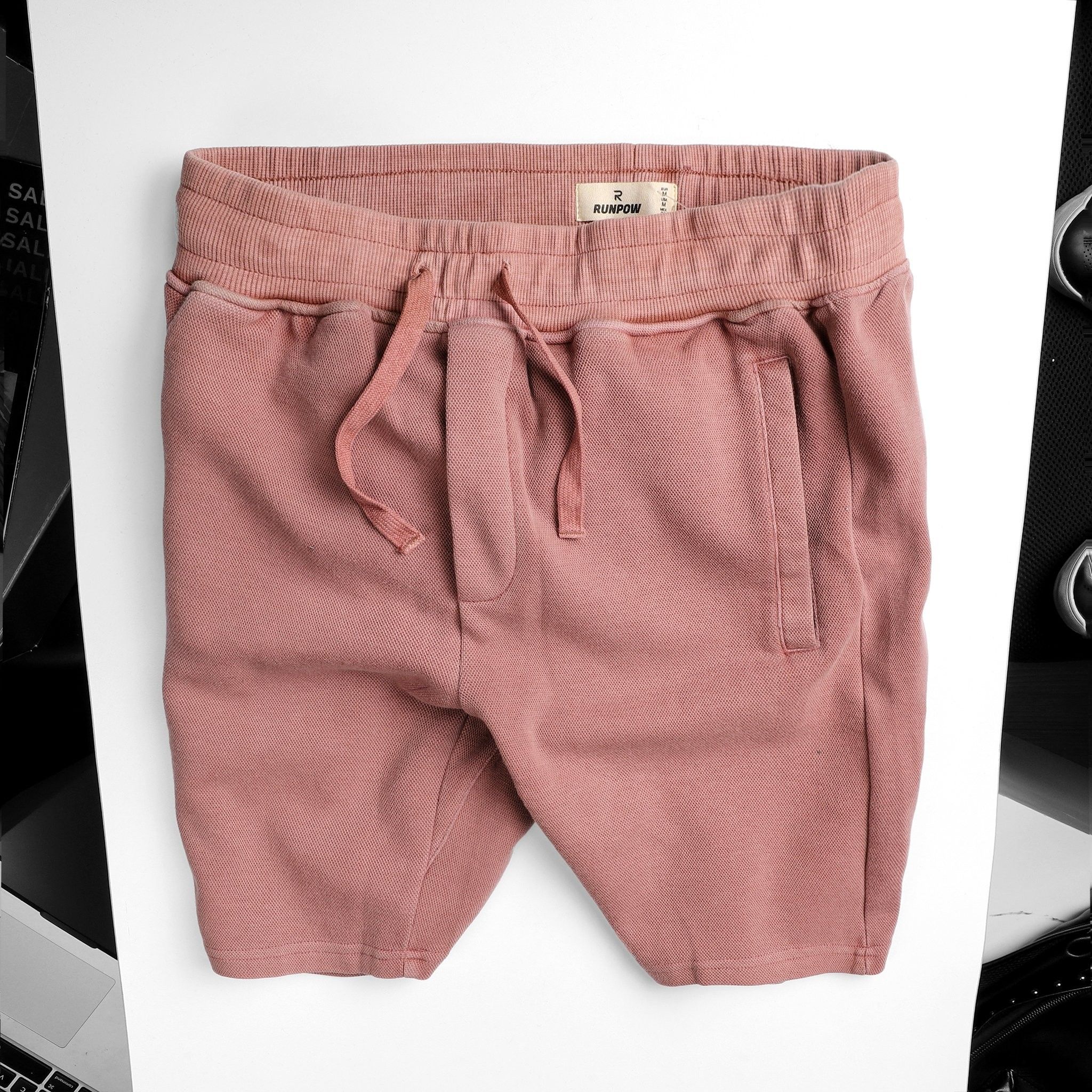 Quần short thun pique RUNPOW acid wash