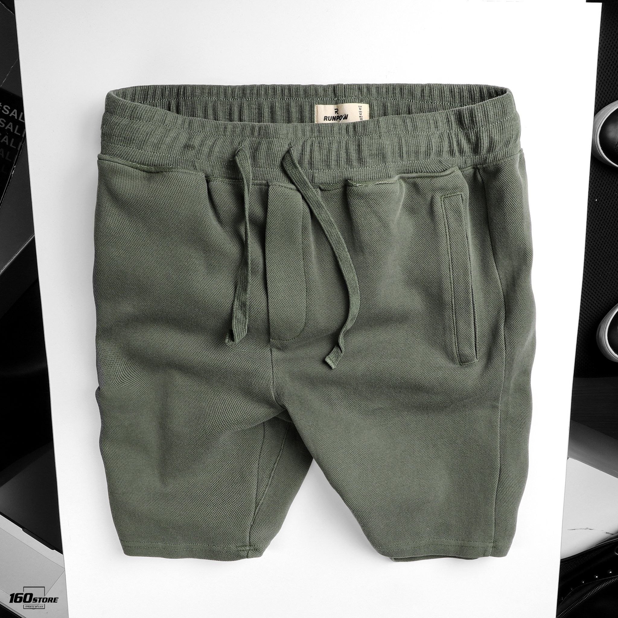 Quần short thun pique RUNPOW acid wash