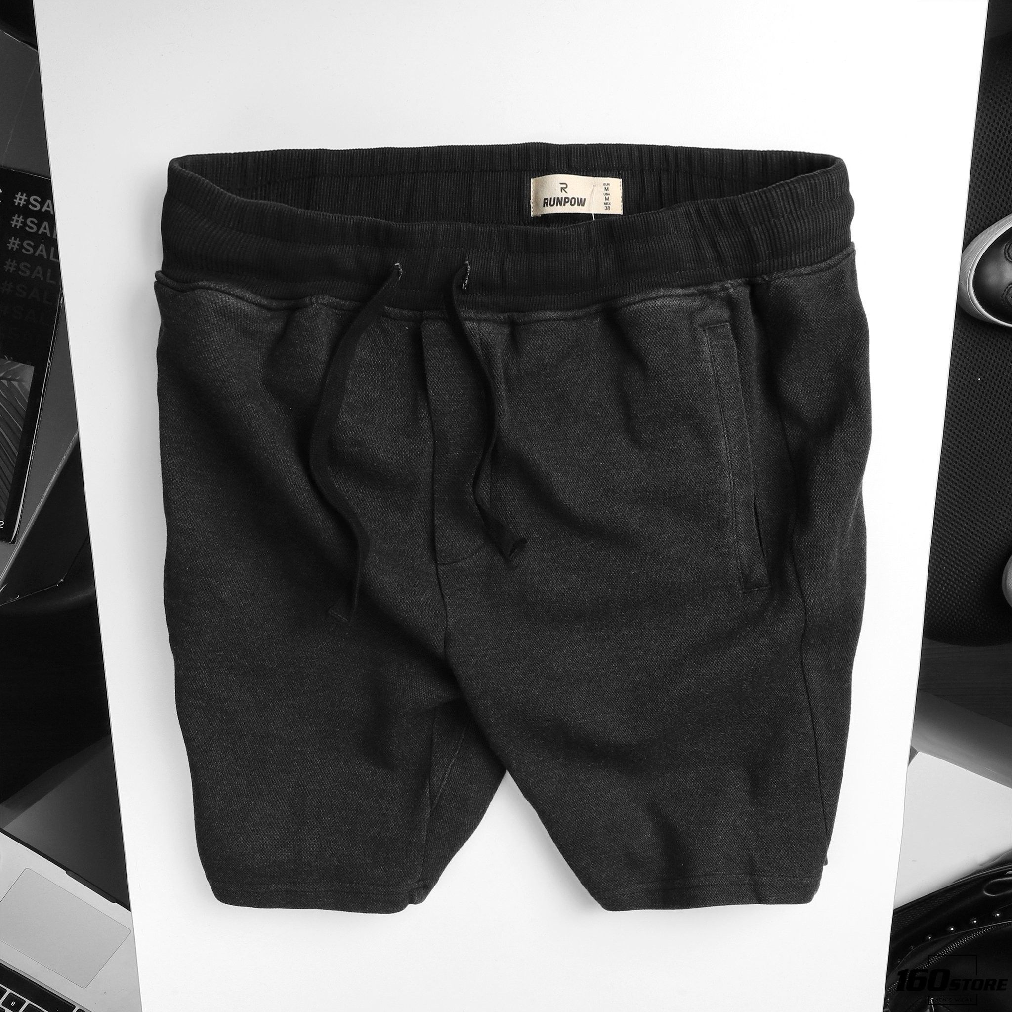 Quần short thun pique RUNPOW acid wash