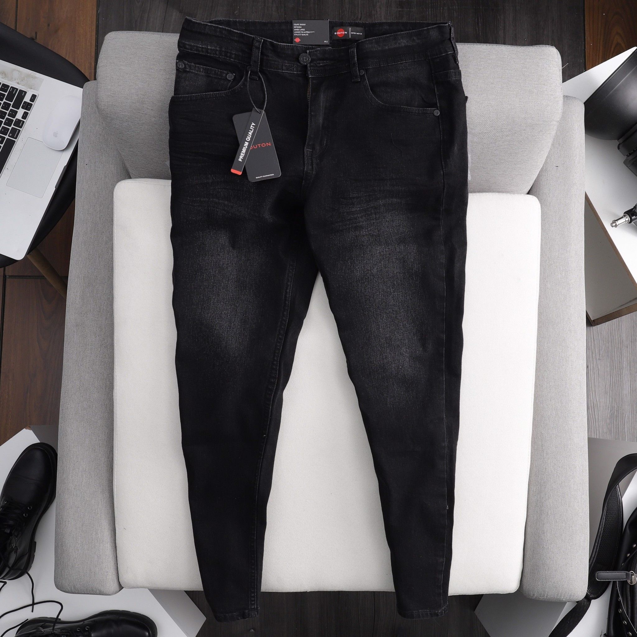 Quần jeans BOUTON dark grey skinny