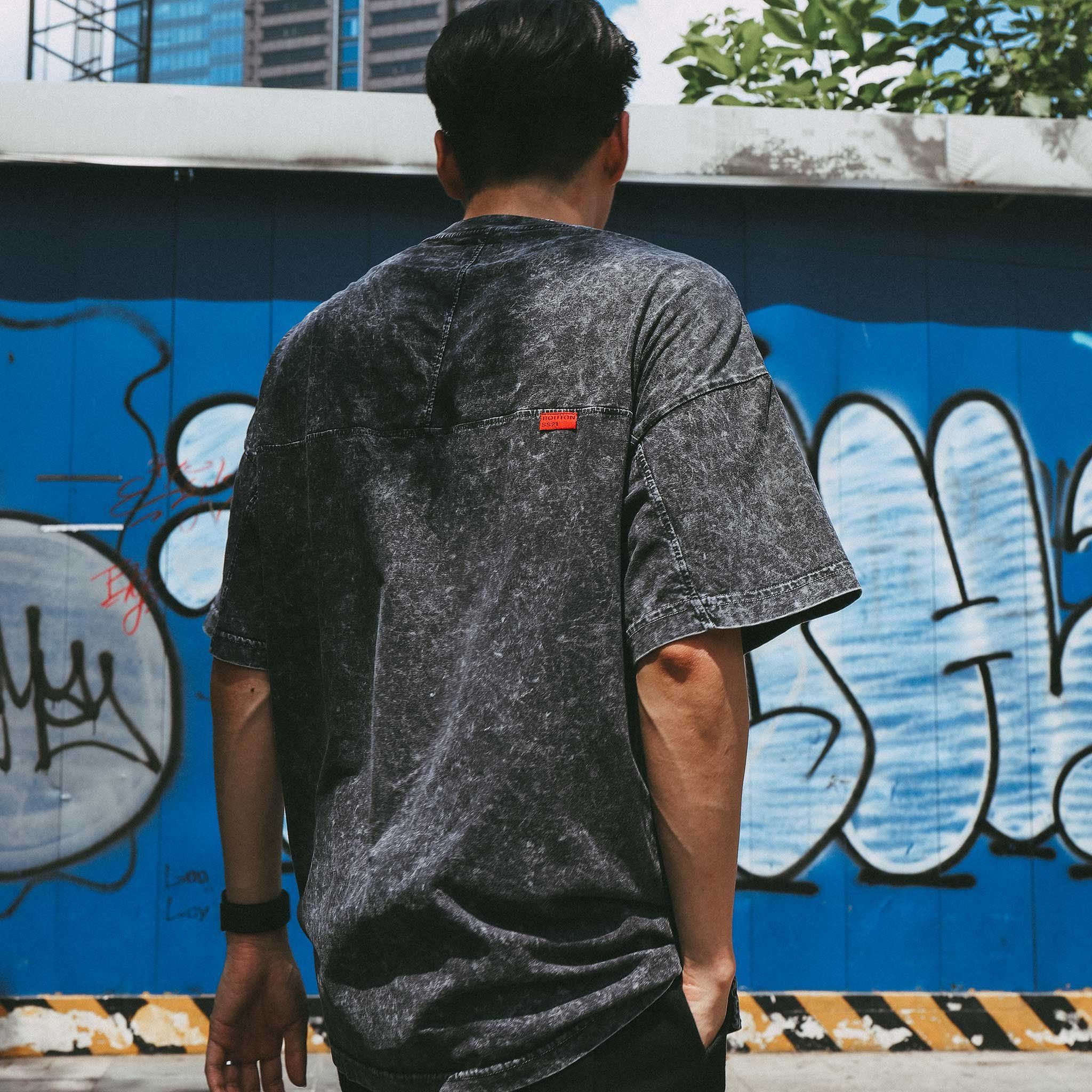 Áo thun BOUTON embroidery acid wash