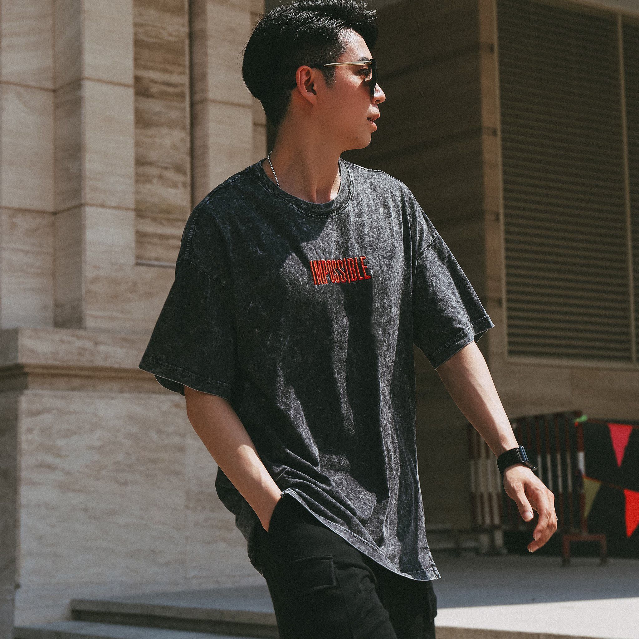 Áo thun BOUTON embroidery acid wash