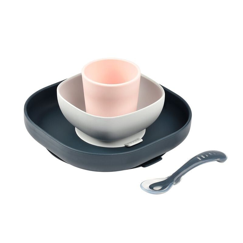 Bộ Ăn Dặm 4 Món Silicone Đế Hít Beaba - Màu Night Blue