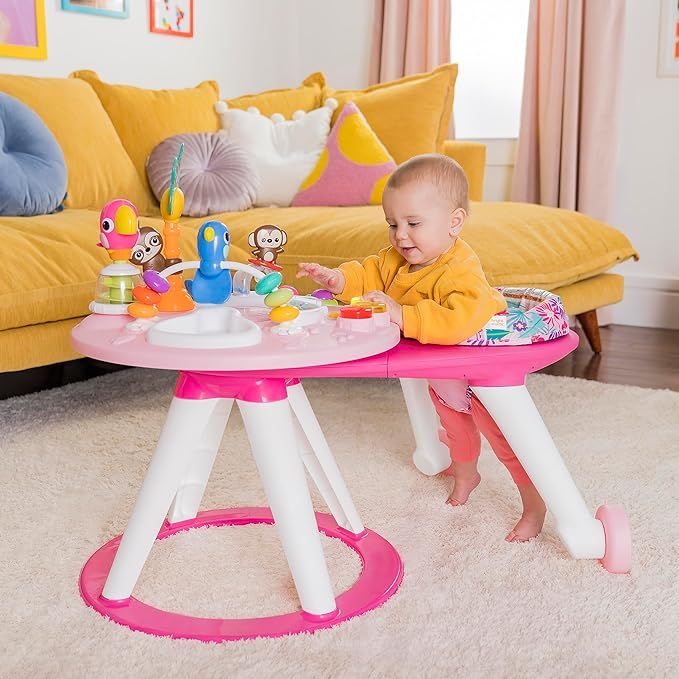 Xe tập đi Bright Starts Around We Go 2-in-1 Walk-Around Activity Center & Table, Tropic Coral