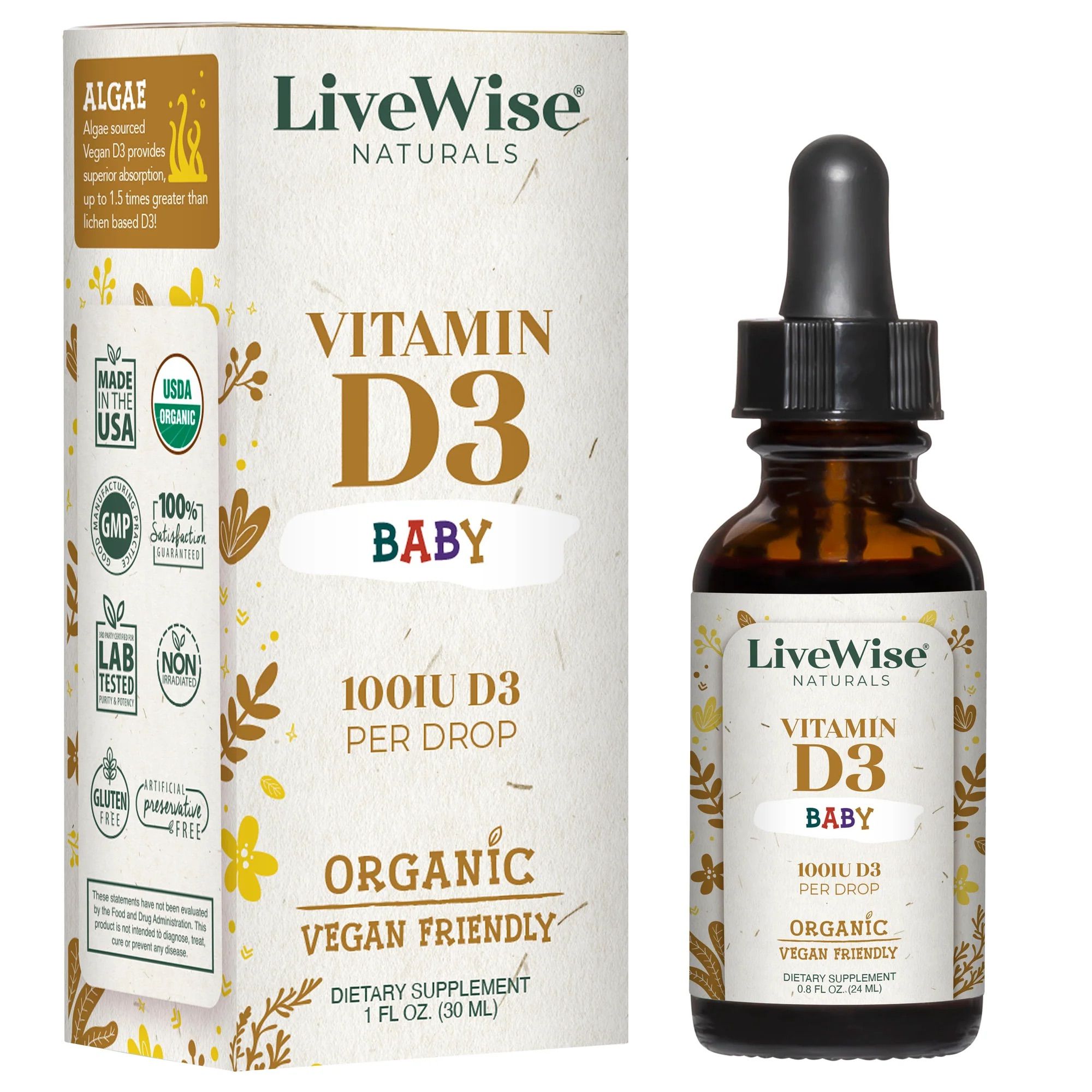 Vitamin D3 400IU Organic LiveWise Cho Bé Từ Sơ Sinh 24ml