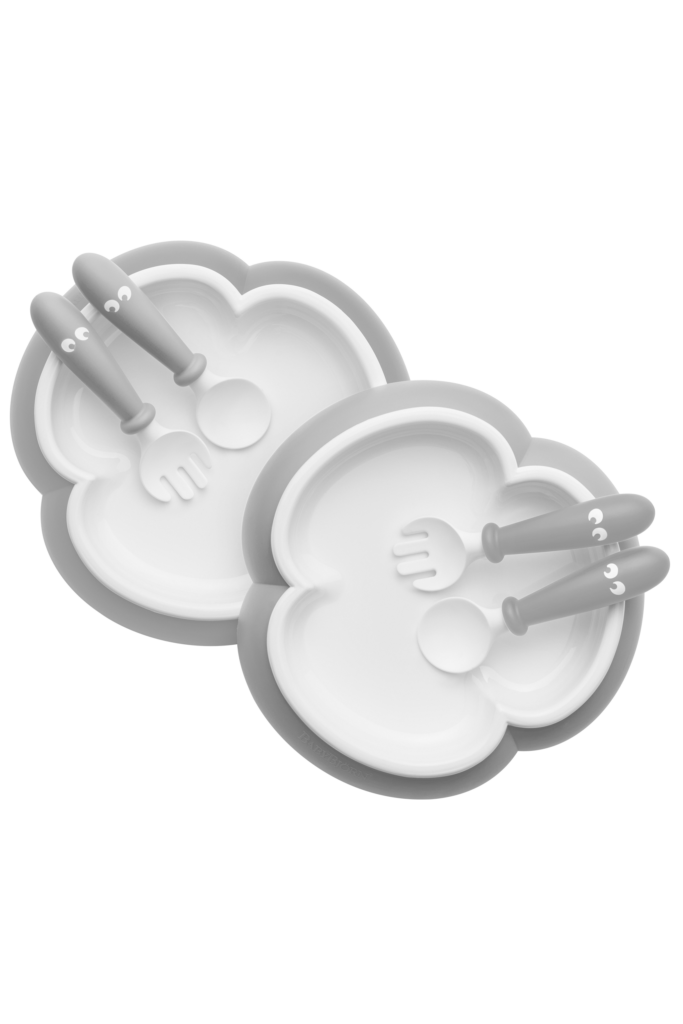 Set 2 Bộ Đĩa, Thìa, Dĩa Ăn Dặm Baby Bjorn - Màu Powder Grey