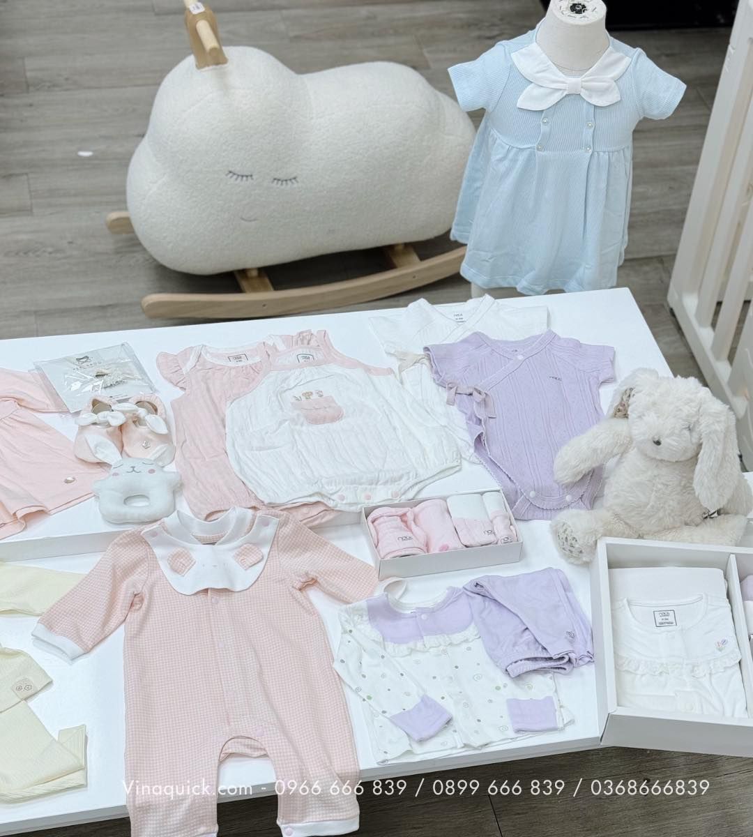 Bộ Tay Dài Nous Bé Gái Tím Phối Trắng Cổ Bèo Chấm Bi - Newborn