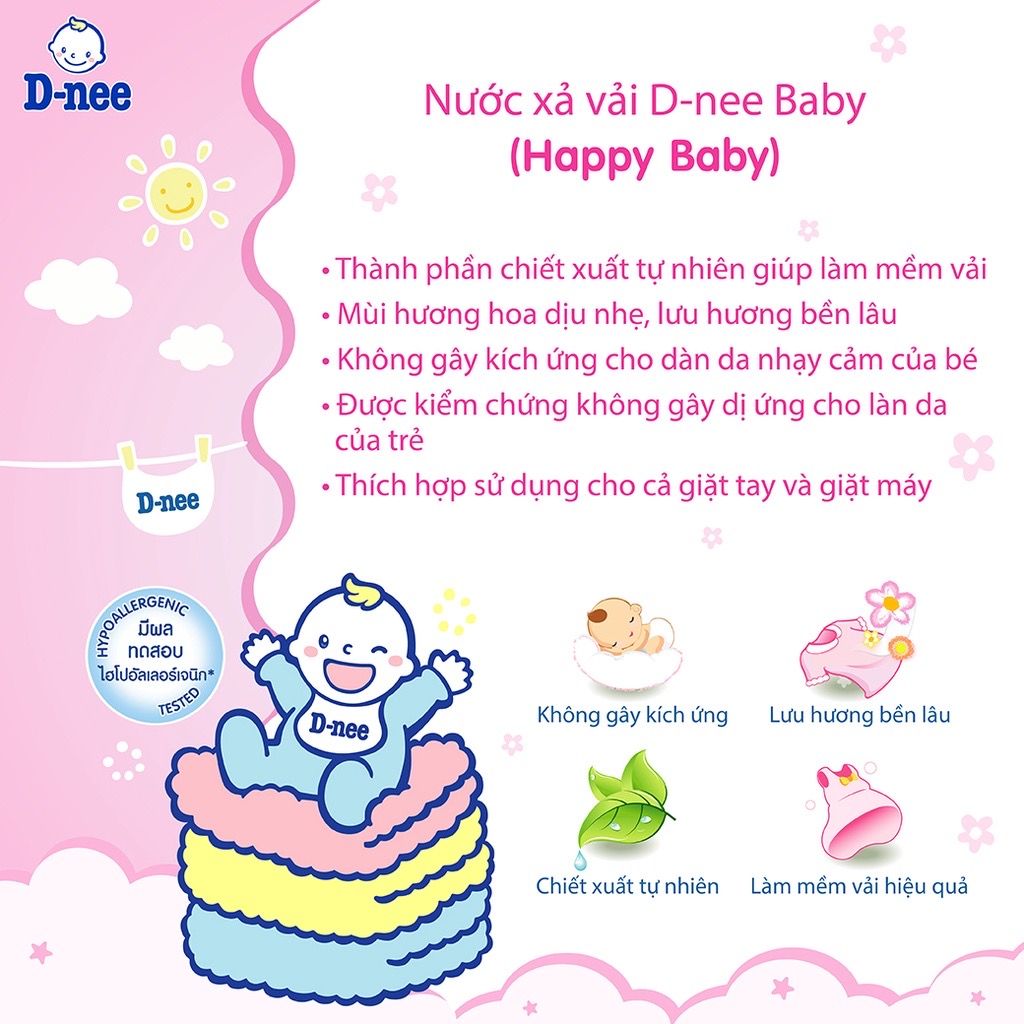 Nước Xả Mềm Quần Áo Em Bé Dnee Hồng - Happy Baby 2.8L