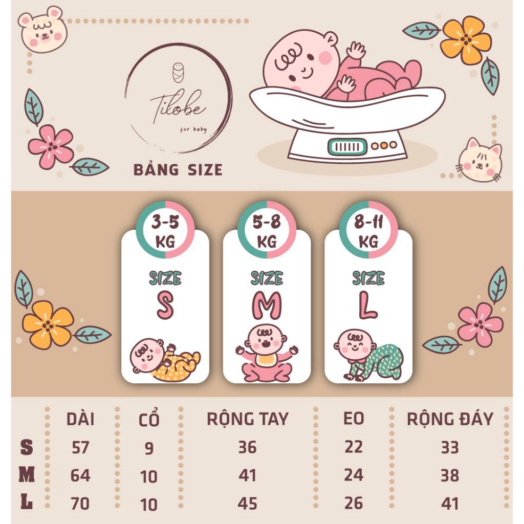 Nhộng Chũn Thông Hơi Cotton Tilobe Siêu Mỏng Mềm Mịn Cho Bé