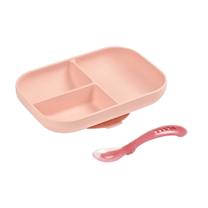 Khay Ăn Dặm Chia Ngăn Silicone Kèm Muỗng Beaba - Màu Pink