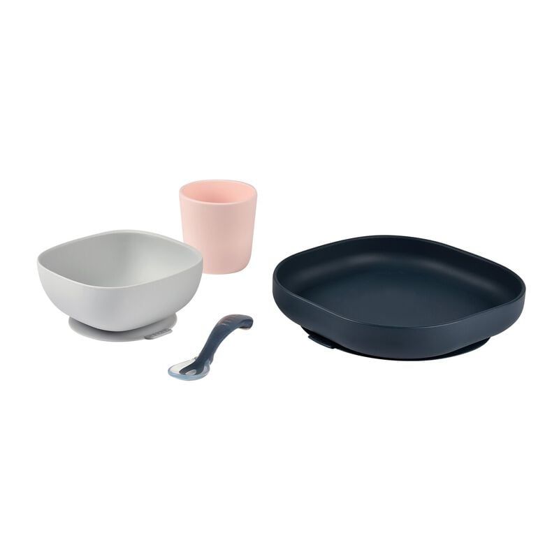 Bộ Ăn Dặm 4 Món Silicone Đế Hít Beaba - Màu Night Blue