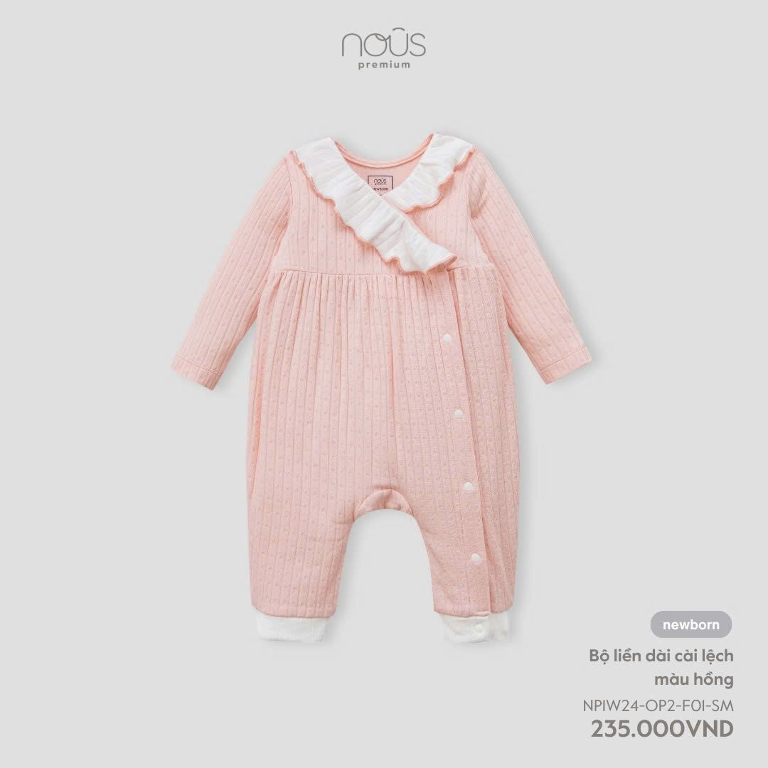 Bodysuit Dài Nous Cài Lệch Cổ Bèo Hồng