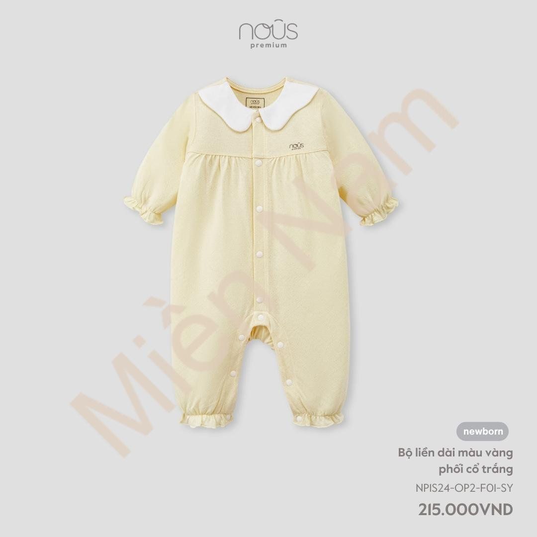 Bodysuit Nous Dài Vàng Phối Cổ Trắng