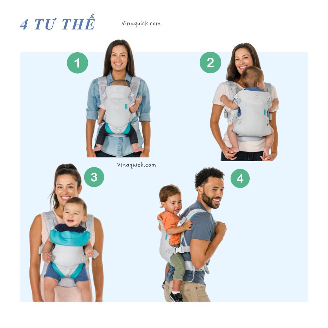 Địu Có Trợ Lực Siêu Thoáng Khí 4 Tư Thế Cho Bé INFANTINO - Flip 4in1 Light & Airy Convertible Carrier
