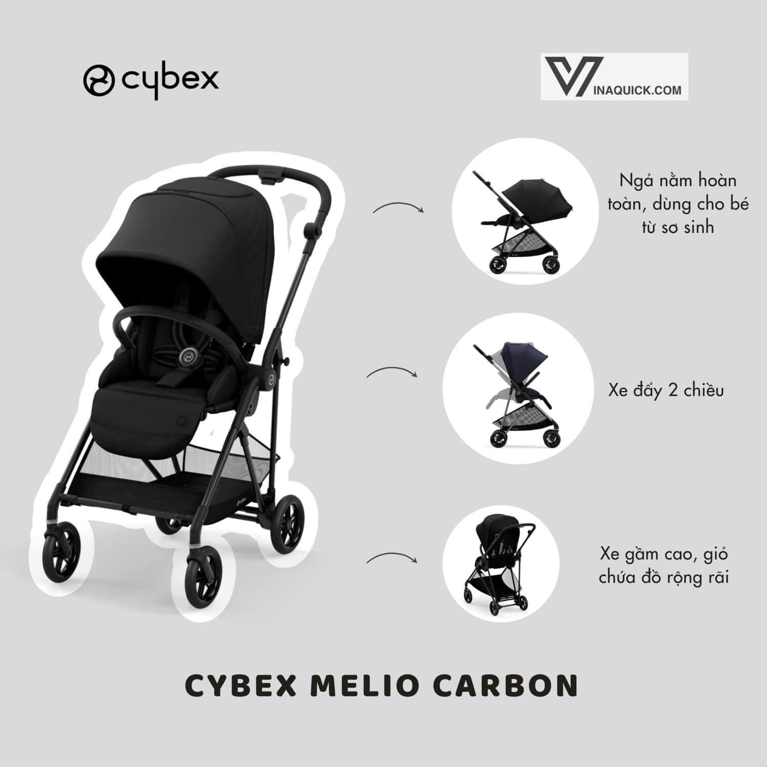 Xe Đẩy Gấp Gọn Siêu Nhẹ Cybex Melio Carbon - Màu Magic Black