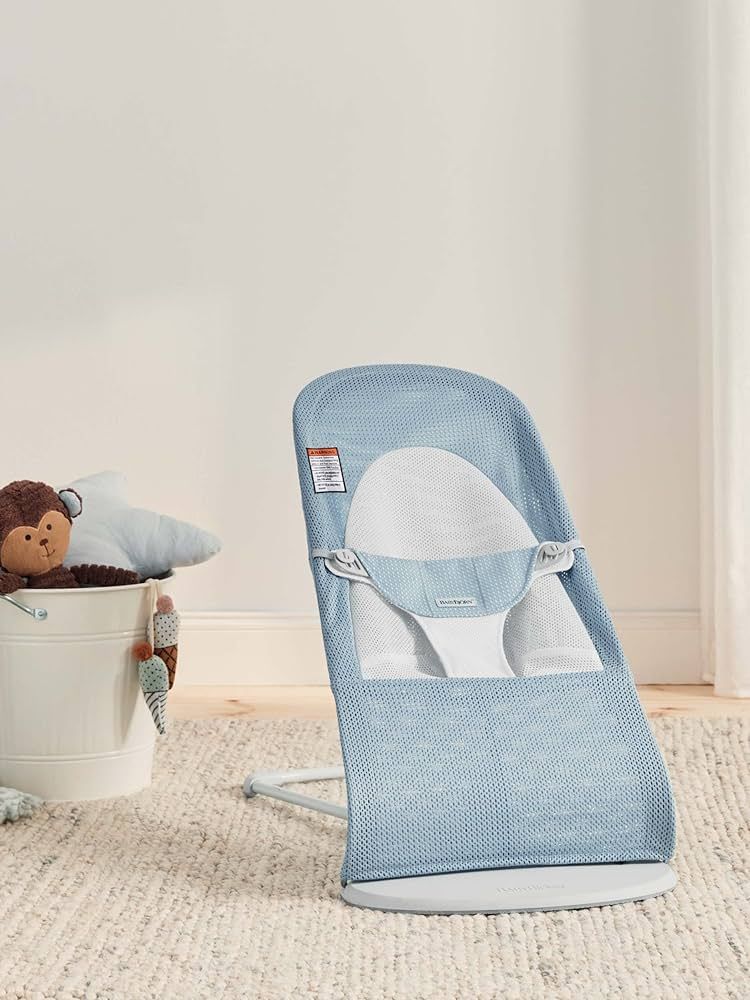  Ghế Rung Baby Bjorn Bouncer Balance Soft Vải Lưới Mesh - Light Gray Frame - Màu Sky Blue / White 