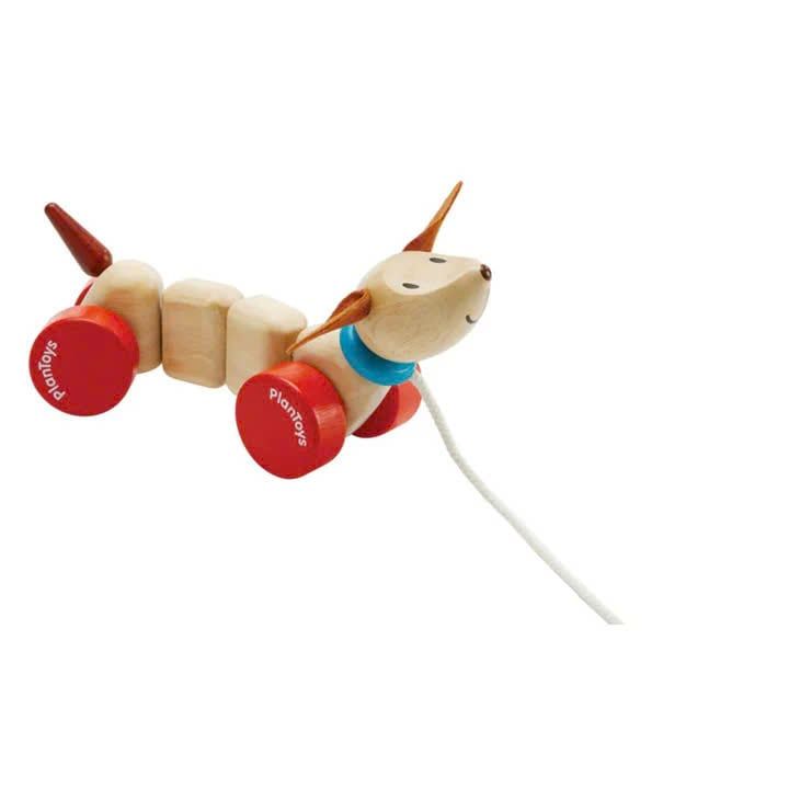 Đồ Chơi Gỗ PlanToys Xe Kéo Thú Nhún Cún Vui Vẻ Cho Bé 12M+