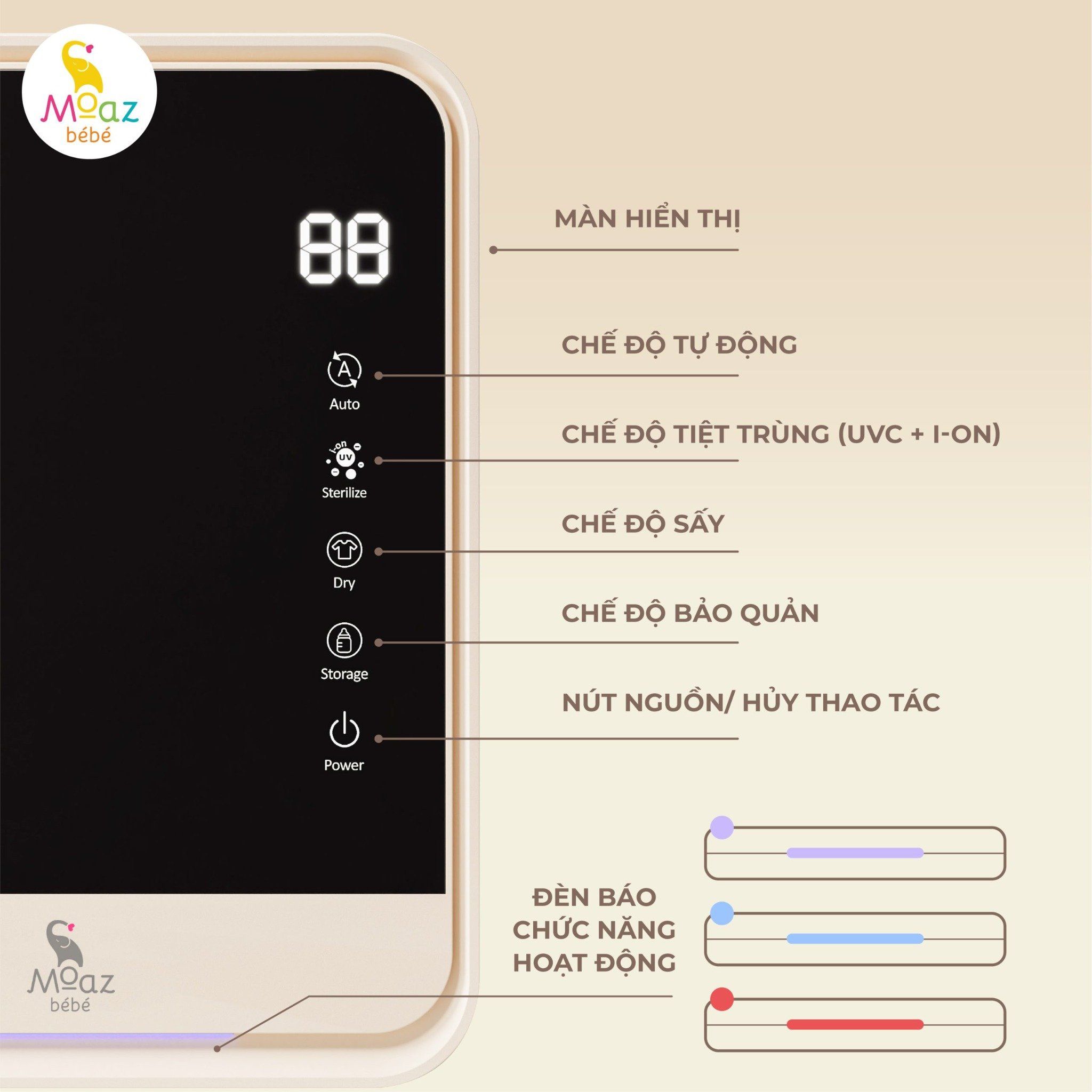 Máy tiệt trùng sấy khô bình sữa UVC & I-ON Moaz BéBé MB-082