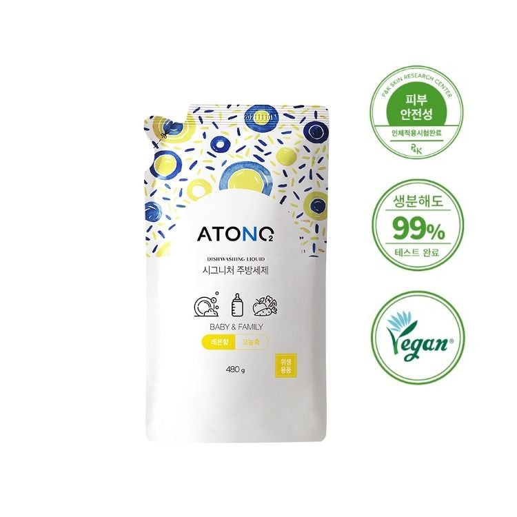 Túi Nước Nước Rửa Bình, Rau Củ Quả Và Chén Bát Thuần Chay Đậm Đặc Atono2 Cho Bé Từ 0+ (480ml)