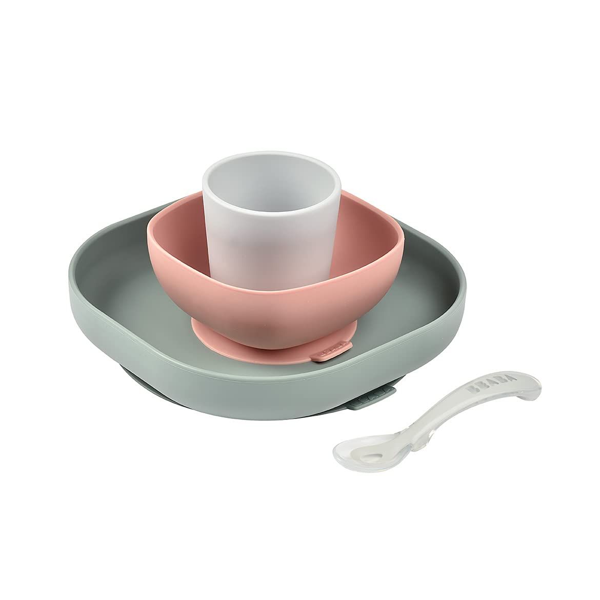 Bộ Ăn Dặm 4 Món Silicone Đế Hít Beaba - Màu Eucalyptus