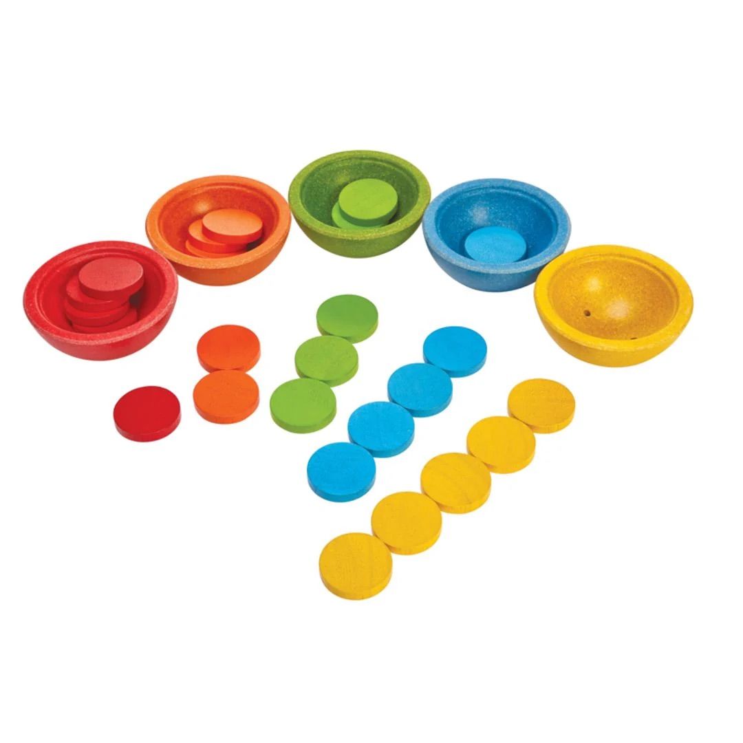 Đồ Chơi Gỗ PlanToys Cốc Phân Màu Sort & Count Cups Cho Bé 18M+