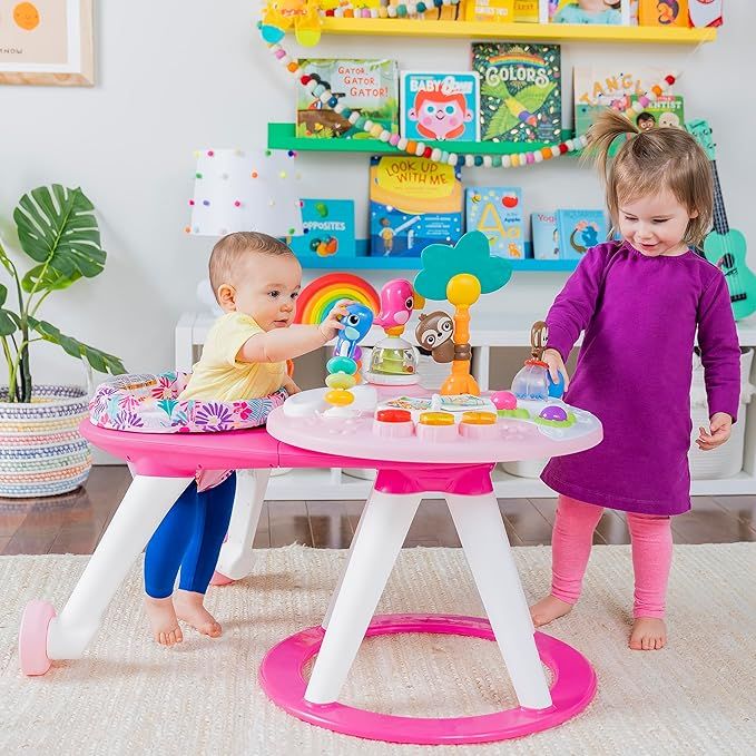 Xe tập đi Bright Starts Around We Go 2-in-1 Walk-Around Activity Center & Table, Tropic Coral