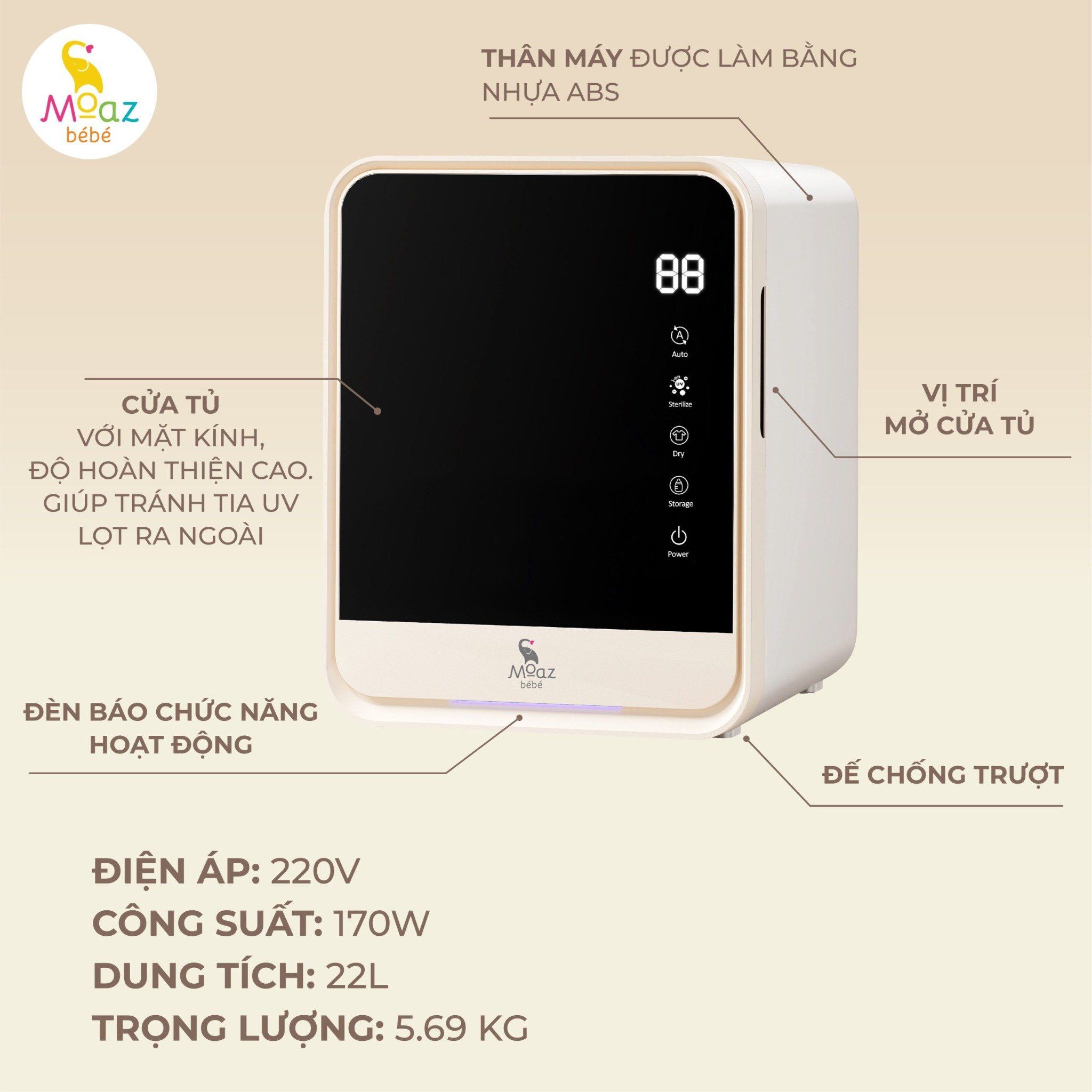 Máy tiệt trùng sấy khô bình sữa UVC & I-ON Moaz BéBé MB-082