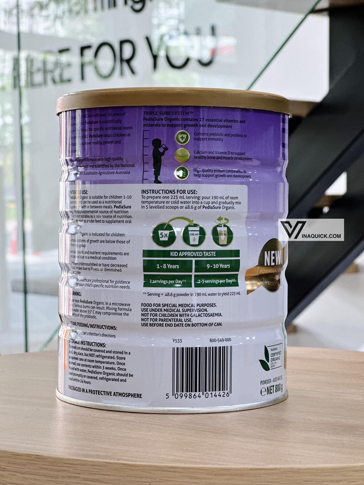 Sữa Pediasure Organic Úc Cho Bé Từ 1 Đến 10 Tuổi (800g) - CT