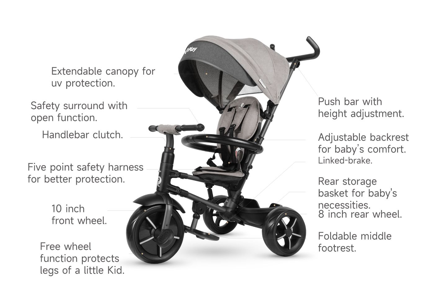 Xe Đẩy 3 Bánh Qplay Rito Star Folding Trike