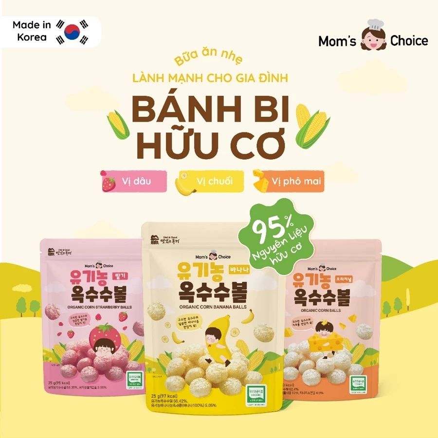 Bánh Bi Ngô Hữu Cơ Mom's Choice Hàn Quốc 6M+