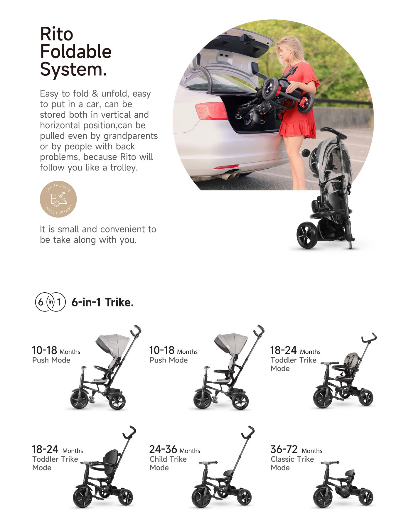 Xe Đẩy 3 Bánh Qplay Rito Star Folding Trike