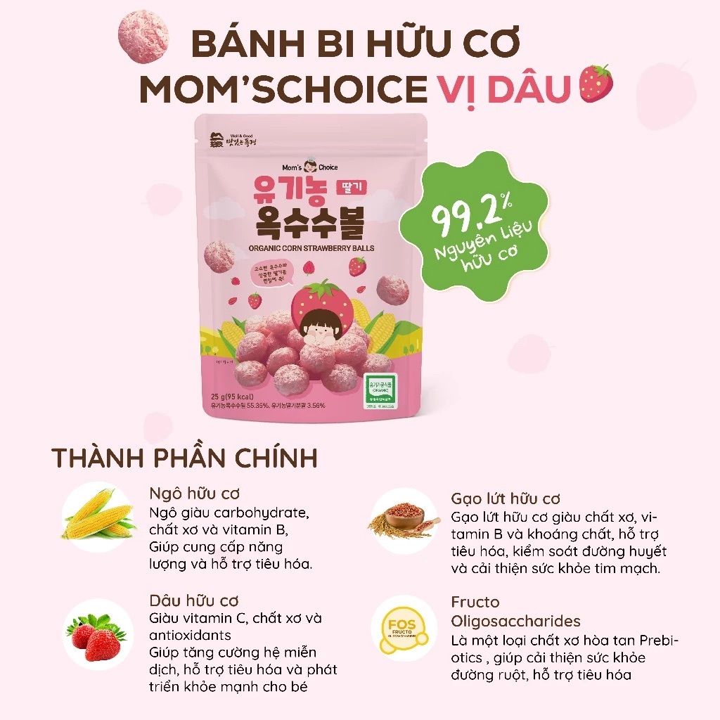 Bánh Bi Ngô Hữu Cơ Mom's Choice Hàn Quốc 6M+