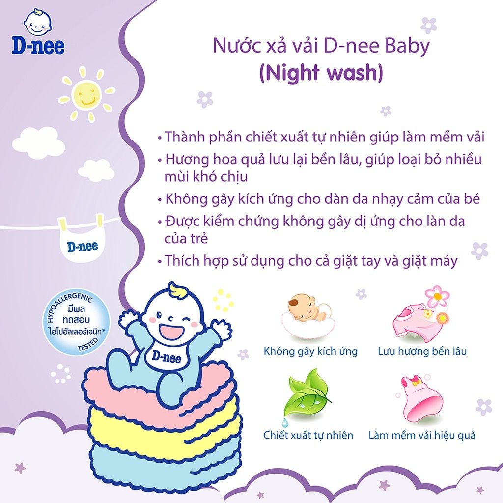Nước Xả Mềm Quần Áo Em Bé Dnee Tím - Night Wash 2.8L