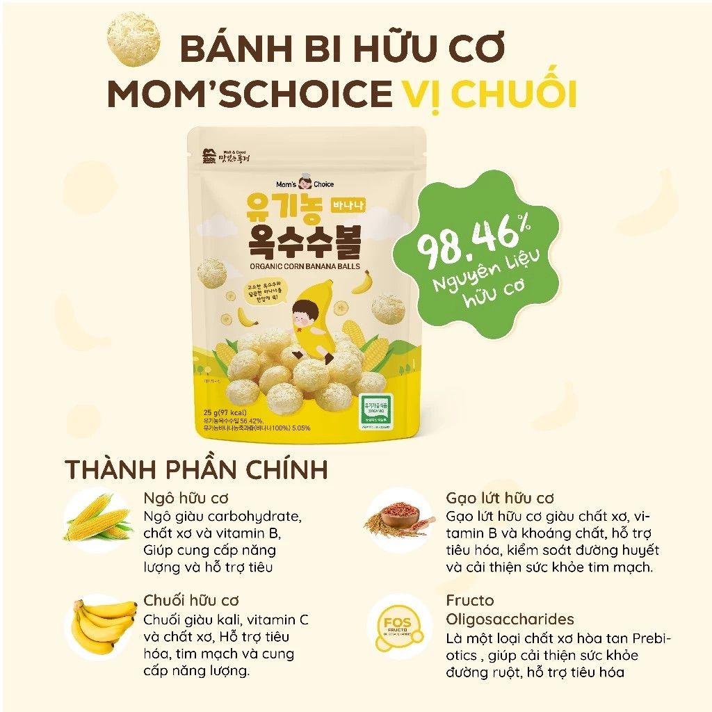 Bánh Bi Ngô Hữu Cơ Mom's Choice Hàn Quốc 6M+