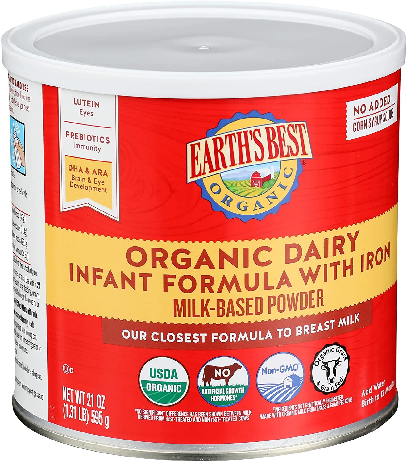 Sữa Earth's Best Organic Dairy Infant Powder Formula with Iron, Omega-3 DHA and Omega-6 ARA, 0-12 tháng, hộp 595g