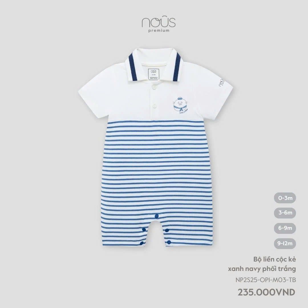 Bộ liền cộc kẻ xanh navy phối trắng Nous