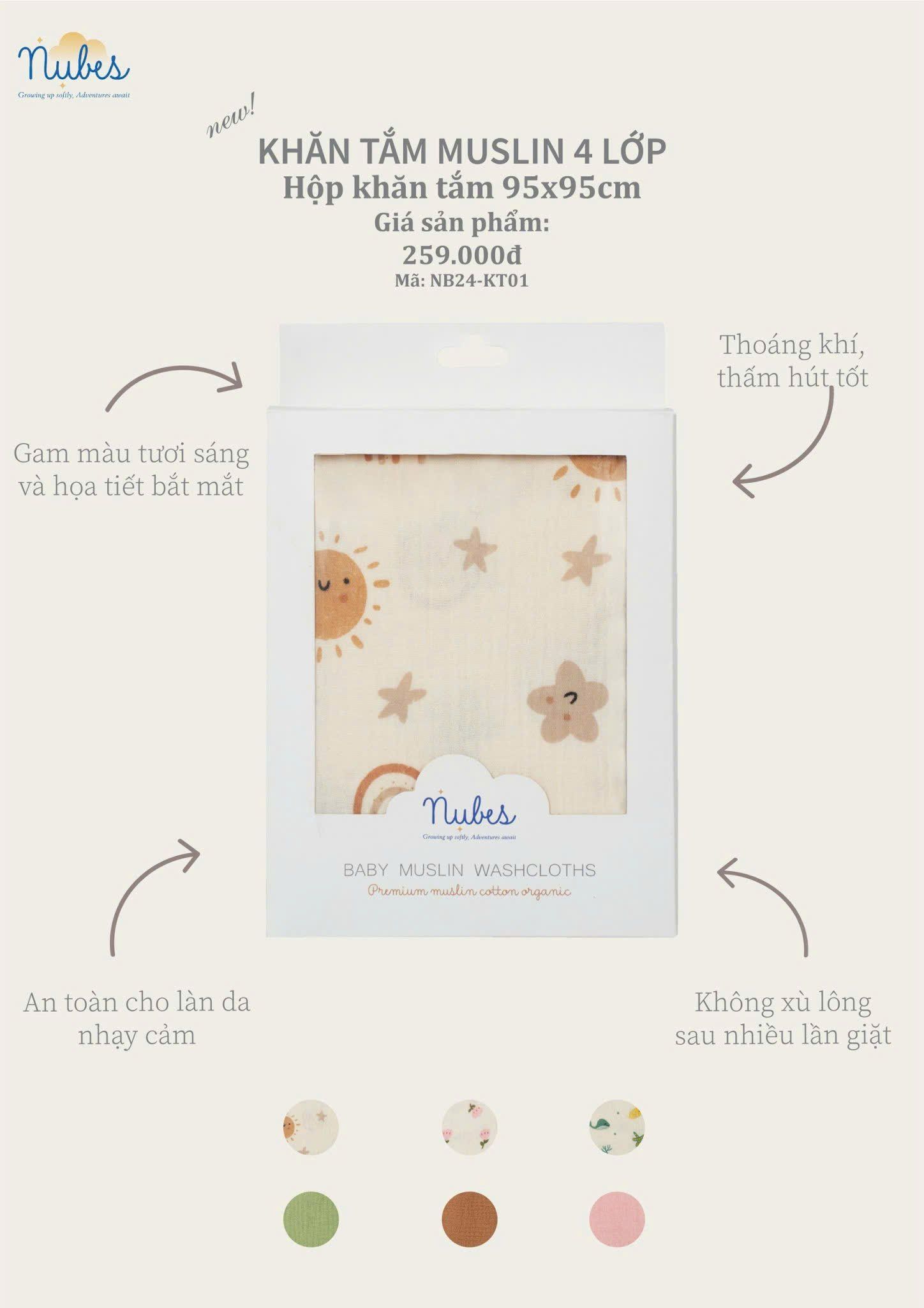 Khăn tắm Muslin 4 lớp Nubes